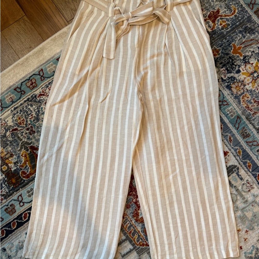 Elie Tahari Beige Striped Wide Leg Pants